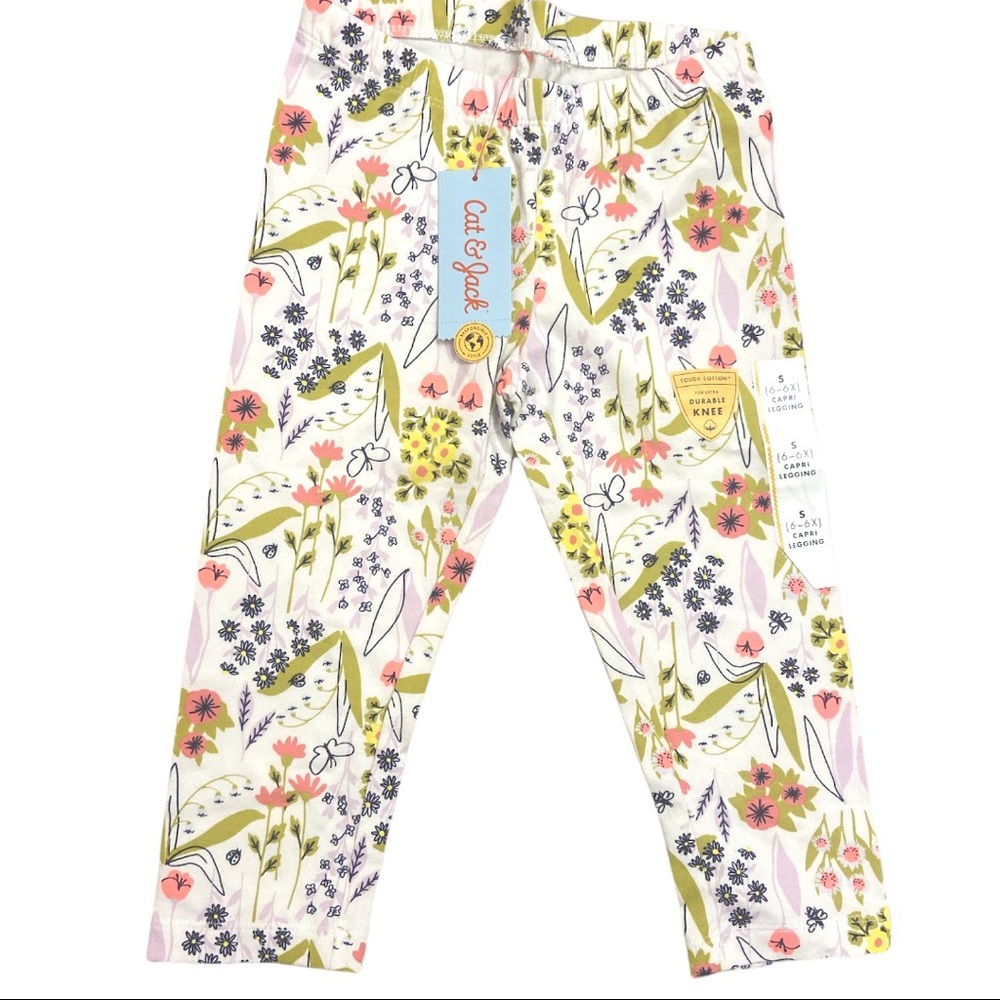 Cat & Jack Girls Almond Cream Floral Capri Legging - Small